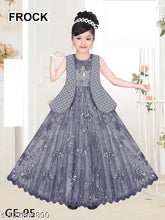 Grey embellished net gown for girls, perfect for parties and celebrations. Made in India