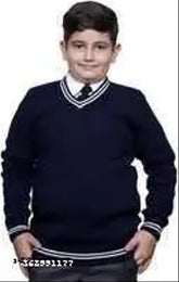 Blue woolen VNeck sweater for kids, ideal for school uniform wear and winter season