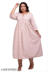 Rayon three-quarter sleeve printed pink gown, stylish Indian fashion for women