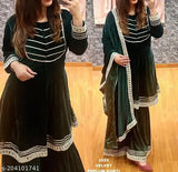 Black velvet women's kurta with embroidery and dupatta set