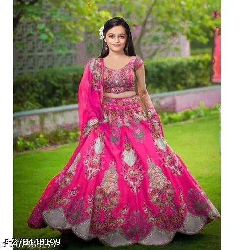 Brand new designer heavy satin lehenga choli with embroidered velvet, short-sleeved, 11-12 years size