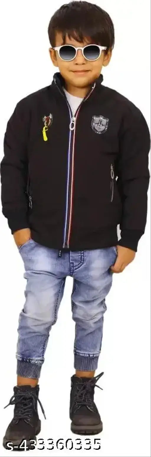 Kids polyester ethnic jacket, long sleeves with mesh inserts, solid pattern, two side pockets, Indian origin