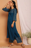 Teal poly crepe Kurta & Palazzo set - Indian striped print, casual wear for women
