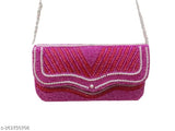 Fabric, embroidered net, beaded partywear clutch purse for women, free size, India