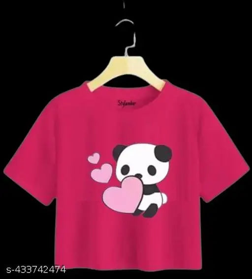 Stylish latest printed cotton blend crop top T-Shirts for girls - pack of 2, featuring fun prints and short sleeves