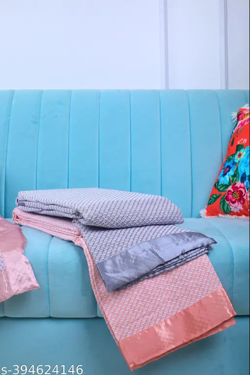 Premium satin border, 100% Egyptian cotton throw, 50x60 inch for 2-seater sofa, soft and luxurious home decor