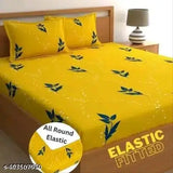 Superfine cotton botanical-patterned fitted bedsheet & 2 pillow covers, ideal for adult summer use. Made in India