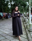 Stylish retro georgette gown, long sleeves, solid net dress for women, M-XXXL sizes, Indian origin
