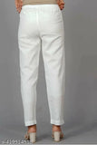 White women's cotton blend trousers, solid pattern, comfortable and relaxed fit, Indian origin