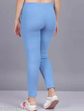 Sky blue Lycra women's pocket jegging, trendy fashion-forward denim on model