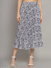 Printed polyester pleated midi skirt, western style, trendy design for women's wardrobe. Elastic waistline, suitable for various occasions and seasons. Indian-made, S-XXXL sizes available