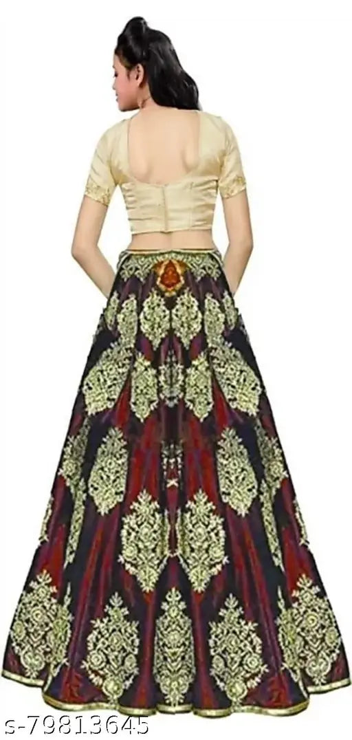 Maroon satin lehenga choli set with taffeta silk dupatta, embroidered and semi-stitched for 4-16 years, Indian traditional wear
