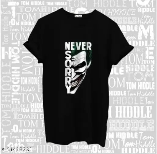 Cotton printed 'Never Sorry' short sleeve T-shirt for men, featuring attractive design. Made in India