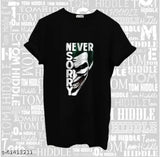 Cotton printed 'Never Sorry' short sleeve T-shirt for men, featuring attractive design. Made in India