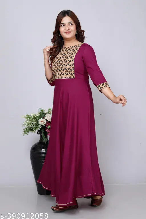 Viscose rayon anarkali kurta for women's festive party wear and casual occasions, solid pattern in multiple sizes
