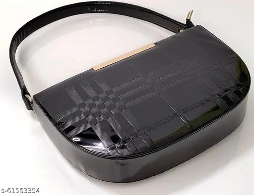 Black synthetic slingbag, lightweight design with short shoulder handle, perfect for everyday essentials, India-made