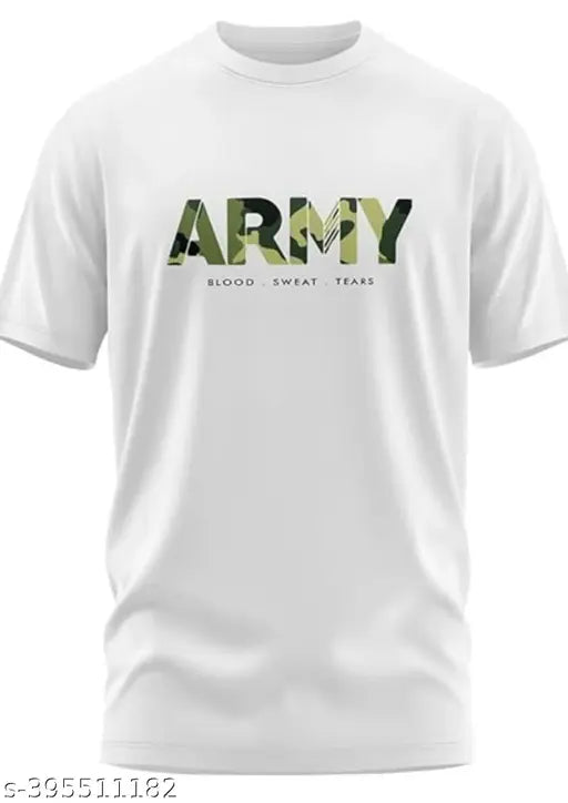 Green polycotton Men's Army t-shirt with military American style print, perfect for armed forces apparel