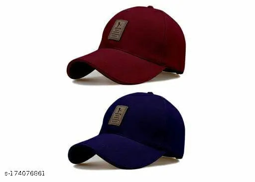 Trendy cotton baseball caps for kids and adults, adjustable design in solid colors, pack of 2, Indian origin