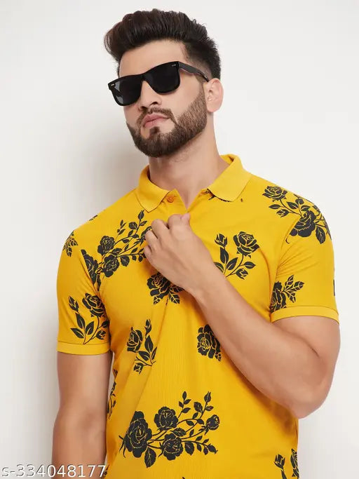 Rare men's cotton blend t-shirt, printed allover, short sleeves, country of origin: India (L: Chest Size 42in, Length 28in)