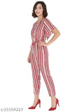 Printed polyester women's jumpsuit with short sleeves, size chart: S(34), M(36), L(38), XL(40). Indian tradition-inspired, versatile for work or evening wear