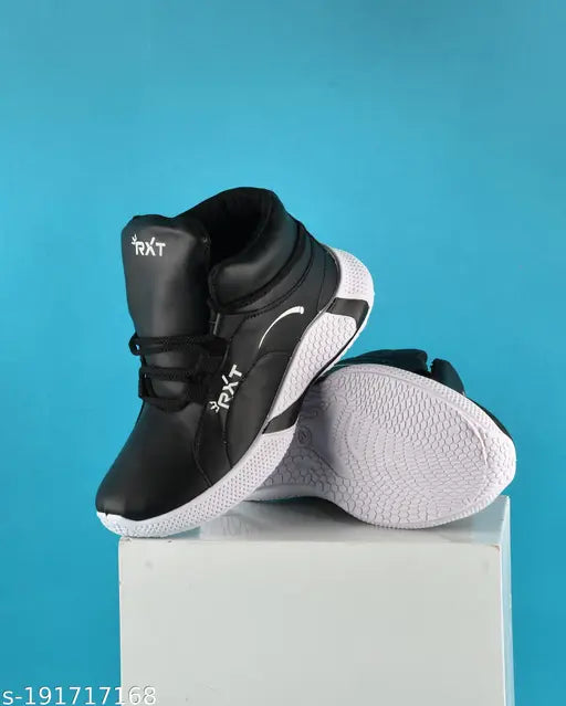 Black synthetic unisex kids sports shoe for running and casual wear, ideal for active boys and girls