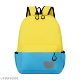 Small yellow & lake blue canvas backpack for children aged 2-3, vibrant design with smiling face, suitable for elementary school use