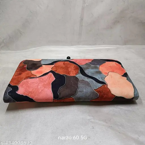 Canvas & leather colorblock hand clutch, vegan leather women's party wallet under 300, spacious with zipper and compartments