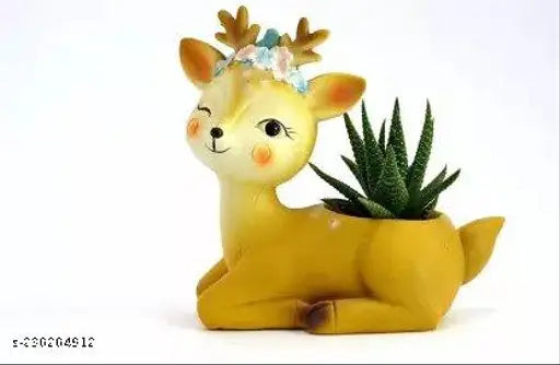 Resin deer planter without plants, ideal for succulents, office décor, or pen holder. Handcrafted in India, trendy and functional design