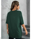 Oversize cotton t-shirt for women & girls, three-quarter sleeve with printed net design - Indian made