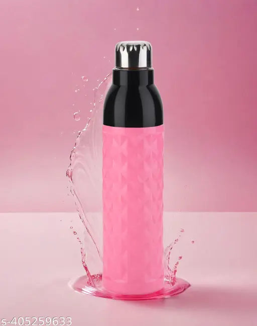 Blue-pink double walled, BPA-free insulated water bottle (1 liter), unbreakable pewmium crystal design with handle, pack of 2