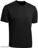 Solid round neck black t-shirts for men (pack of 2), polyester short sleeves, men's casual wear