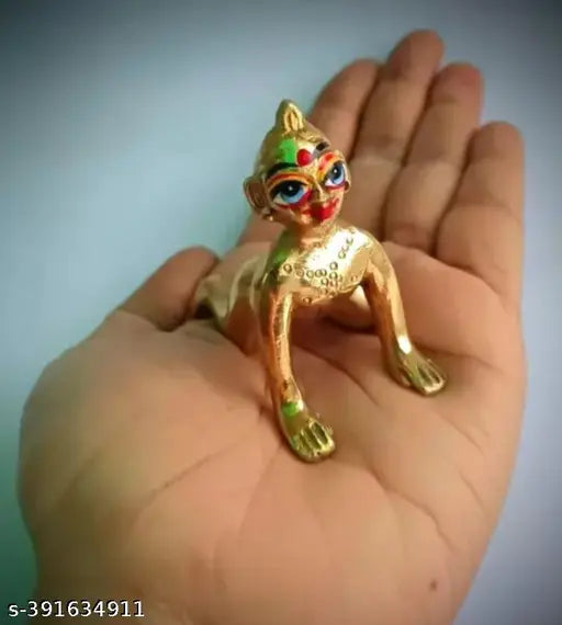 Brass Krishna idol, depicting Bal Radha Rani Ji, Indian handcrafted religious artifact