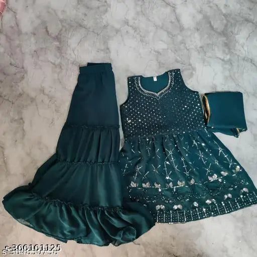 Georgette Sharara Splendor dance colors sleeveless kurti for kids (1-15 years), India