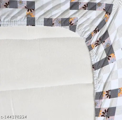 Glace cotton geometric double fitted bedsheet with 2 pillow covers, ideal for adult use on a double queen bed from India