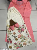 Cotton Cambric Chikankari embroidery kurta with printed Palazzo sets, three-quarter sleeves, Indian craftwork on display