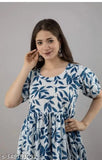 Short-sleeved printed rayon Anarkali kurti for women, vibrant Indian fashion