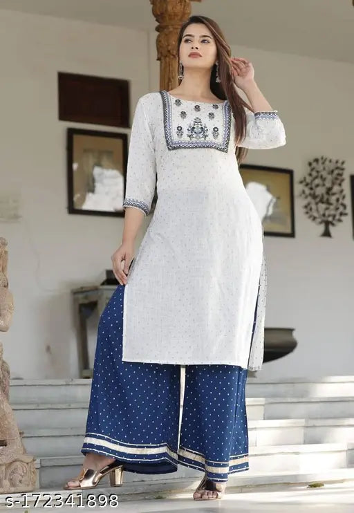 Royal Blue Mirror Work Kurti Pant Set (Rayon), Indian wear for women and girls, perfect for functions or gifting