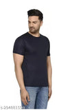 Stylish attractive round neck men's polyester multicolor t-shirts, short sleeves, solid pattern, pack of 5 on display