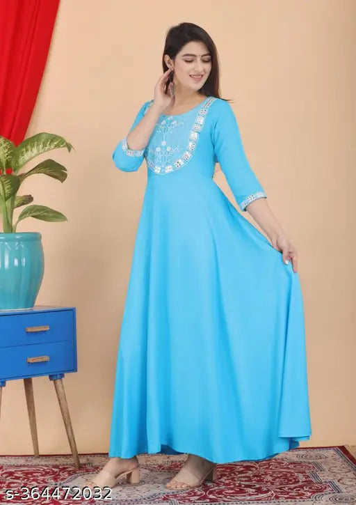 Rayon embroidered Anarkali Kurta, three-quarter sleeves, Newly Sd Boutique