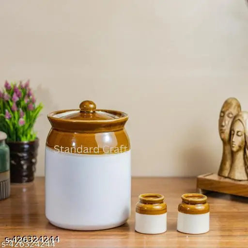 Ceramic 5000ml Pickle Jar with Salt Containers - Traditional Indian Pickle Storage Solution