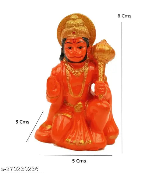 Small orange religious idol: Hanuman Balaji Bajrang Bali Sankat Mochak statue, 3 inches size for car dashboard or home decor