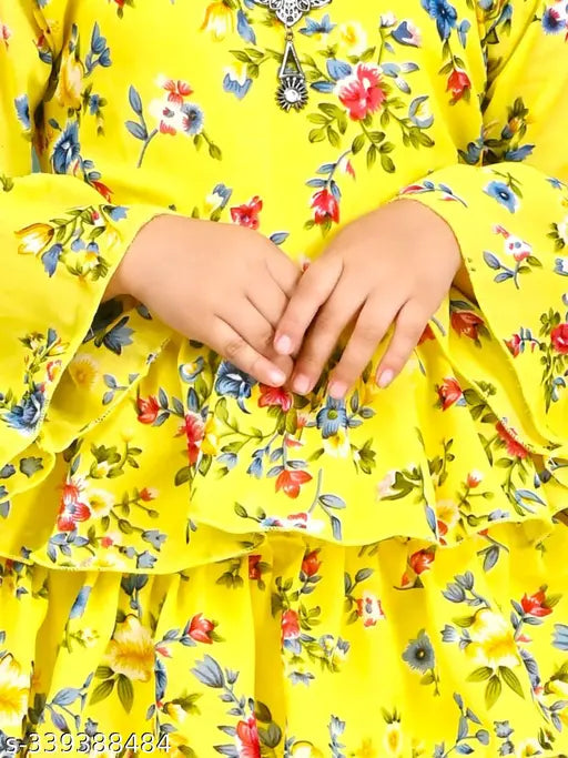 Kids chiffon sharara set, casual kurta, printed A-line, three-quarter sleeves. Comfortable and stylish Indian dress for girls (1-2yrs to 6-7yrs), made in India