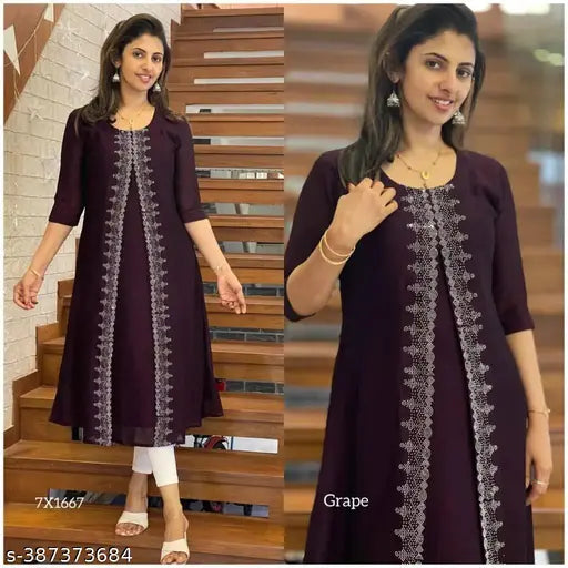 Vichitra Silk, embroidered festival special kurti in seven colors, three-quarter sleeves. Inner cotton lining and linning details