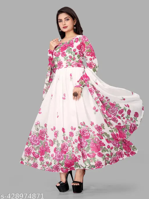Stylish Georgette Printed Kurta set with Dupatta, long sleeves, various sizes for women and girls, Indian origin