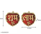 Red enameled aluminum Shubh Labh door hanging, 11 cm x 3 cm x 12 cm from the Chandra Art Collection, perfect for Diwali and Indian festivals