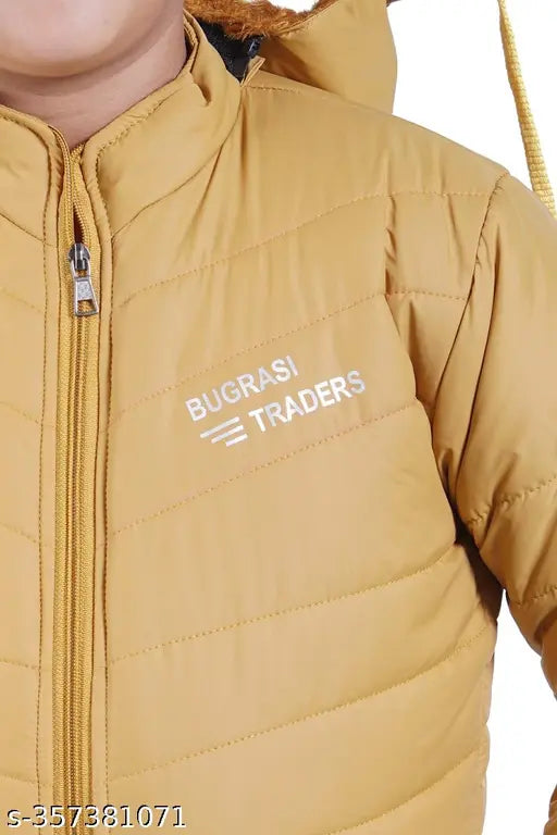 Boys polyester jacket for winter, waterproof and hooded, ideal for kids party wear. Sizes: 6-7 Years (Chest 34in, Len 22in), 7-8 Years (Chest 34in, Len 22in), 8-9 Years (Chest 36in, Len 23in). Made in India