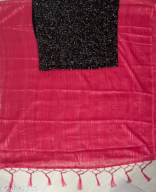 Georgette pink striped saree with sequence net blouse, free size Indian fashion accessory