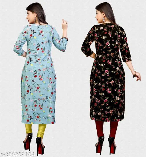 Latest trending Indian crepe kurtis with three-quarter sleeves, printed combo, S-XXXL sizes available