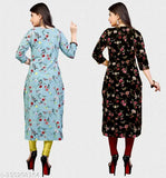 Latest trending Indian crepe kurtis with three-quarter sleeves, printed combo, S-XXXL sizes available