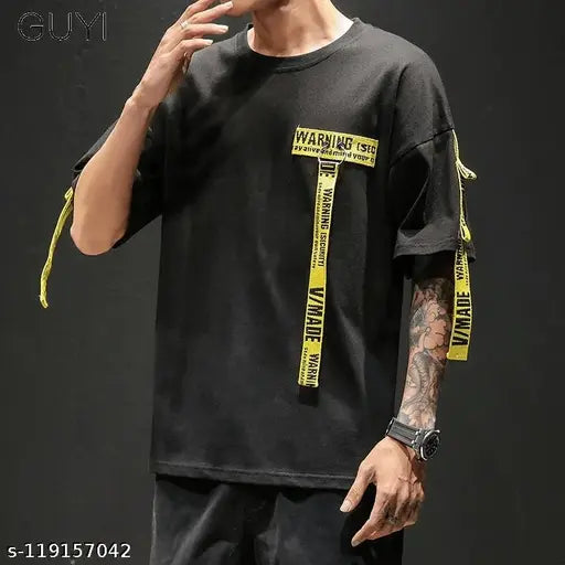 Mens slim fit cotton half sleeves round neck t-shirt, solid design for men's casual wear (L: 40in chest, XL: 42in chest)